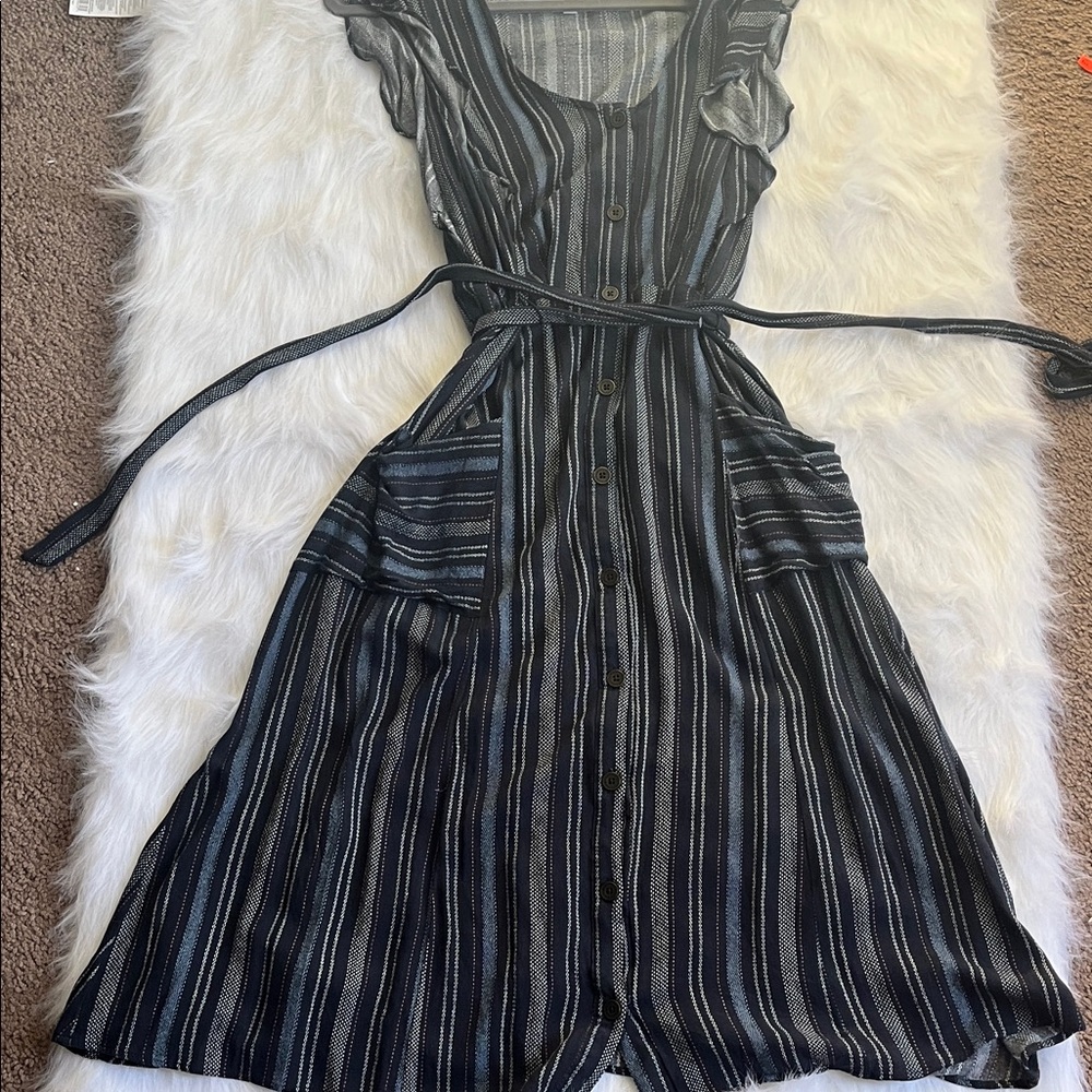 Xhilaration Black and Gray Striped Midi Dress